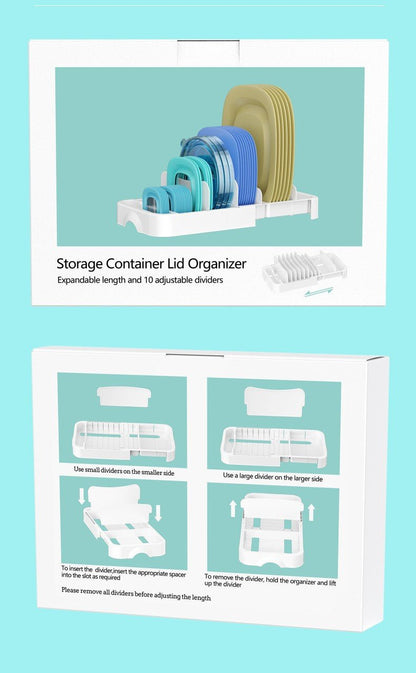 Adjustable Food Container Lid Organizer for Kitchen Cabinet Storage - Weshop876