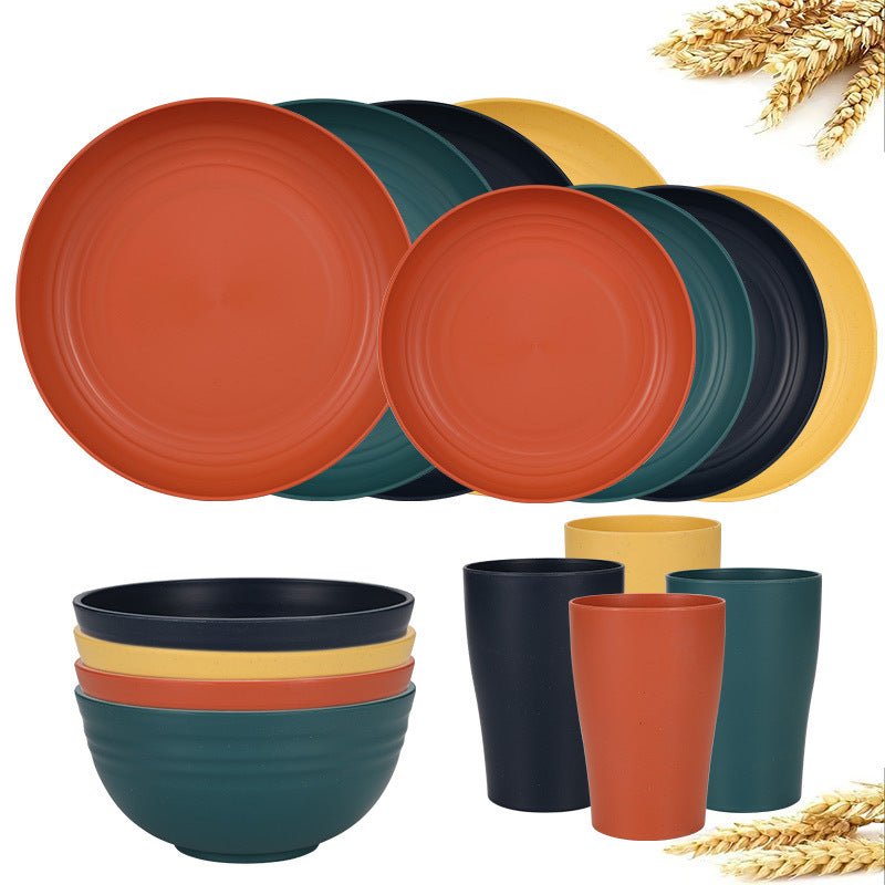 16 - Piece Kitchen Wheat Straw Dinnerware Set, Service for 4 - Weshop876