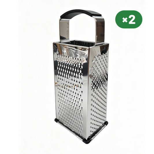 Soft Grip Stainless Steel Box Grater 9" 4 Sided Silver, 2pcs Pack